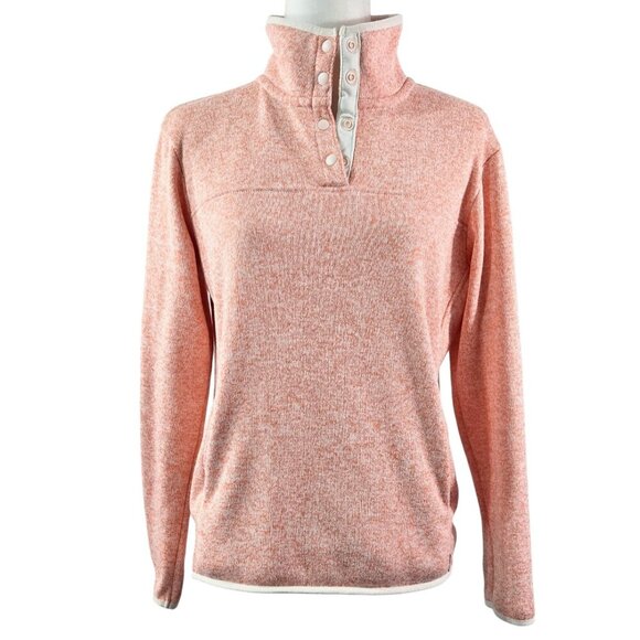 Eddie Bauer Orange White French Terry Snap Collar Sweatshirt Side Pockets Cozy - Picture 1 of 8